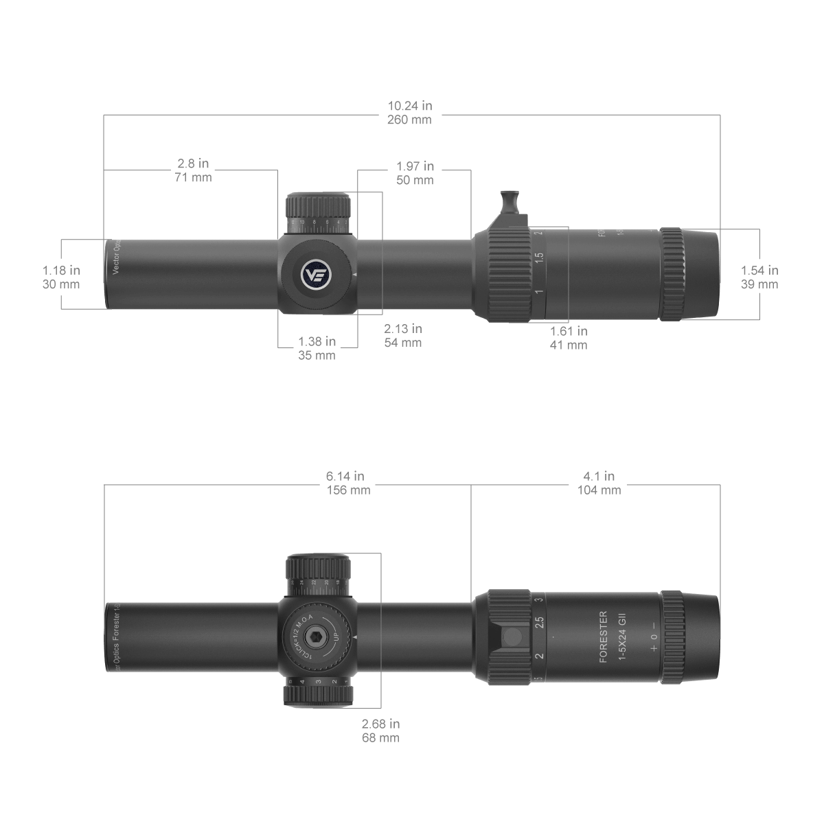 Vector Optics Forester 1-5x24SFP GenII kiväärin kiikaritähtäin