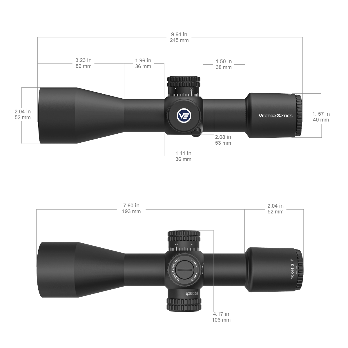 Vector Optics Veyron 10x44 SFP kompakti kiväärikiikaritähtäin