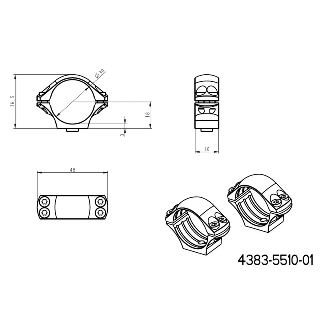 30mm kiikaritähtäinten kiinnitys | pitkä Picatinny QD taktinen pohja