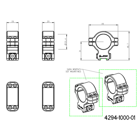 CZ 457 kiikaritähtäimen renkaat dovetailille | 1 inch [25.4mm]