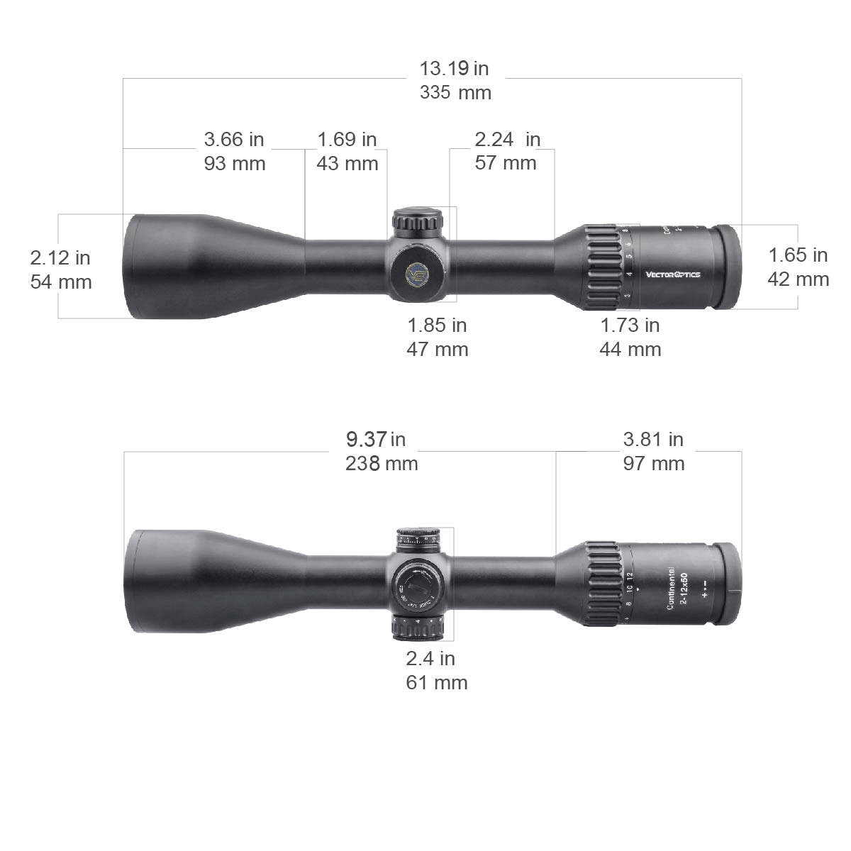 Vector Optics Continental 2-12x50 SFP kiväärin kiikari 