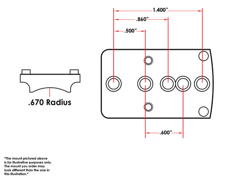 Universal shotgun / rifle [.670’’ Radius] punapistetähtäinkiinnike | Trijicon RMR footprint