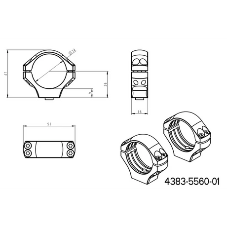 34 mm kiikaritähtäinten kiinnitys | pitkä Picatinny QD Tactical -jalusta 