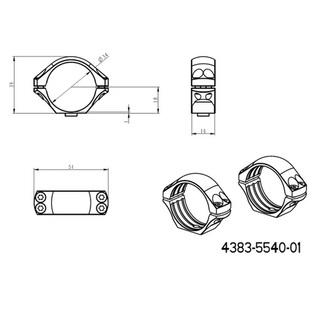 34 mm kiikaritähtäinten kiinnitys | pitkä Picatinny QD Tactical -jalusta 