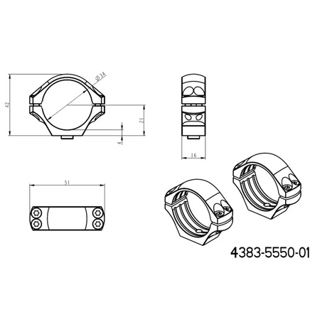 34 mm kiikaritähtäinten kiinnitys | pitkä Picatinny QD Tactical -jalusta 