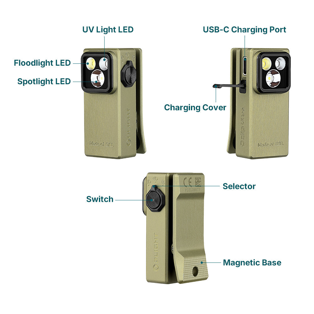 Olight Oclip Ultra | 3-in-1 clip-on EDC-valaisin | 530 lm - Olive Green