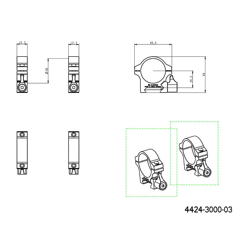 30 mm kiikaritähtäinten kiinnitys | Picatinny-pohja vivulla 